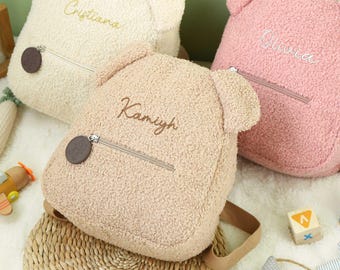 Embroidery Teddy Bear Toddler backpack, Kindergarten Fluffy Teddy Backpack, Kids School Bag, Monogram Toddler Backpacks, First Day of School