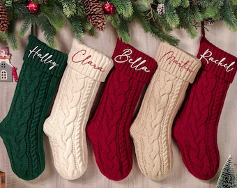 Family Christmas Stockings, Personalized Embroidered Christmas Stocking, Custom Knitted Family Stockings, 2024 Holiday Stocking With Name.