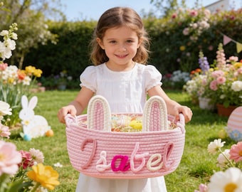 Personalized easter Basket, Easter Basket 2026 with Name, Easter Egg Hunt Gift for Kids,Spring Decor Basket,