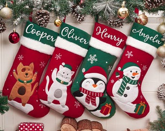 Custom Cartoon Family Stockings, Personalized Embroidered Christmas Stocking, 3D Family Christmas Stockings, 2025 Monogrammed Holiday.