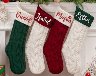 Personalized Family Christmas Stockings, Embroidered Christmas Stocking, Custom Knitted Family Stockings, 2025 Holiday Stocking With Name.