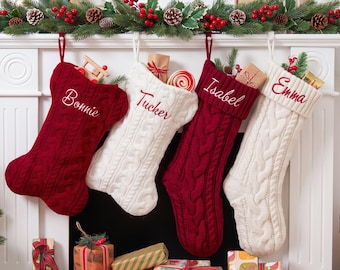 Personalized Embroidered Family Christmas Stocking, Knitted Christmas Stockings with name,Holiday Decor Gift