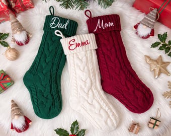 Calcetín navideño familiar bordado personalizado, calcetines navideños tejidos con nombre, regalo de decoración navideña