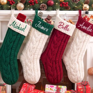 Family Christmas Stockings, Personalized Embroidered Christmas Stocking, Custom Knitted Family Stockings,Holiday Stocking With Name. image 3