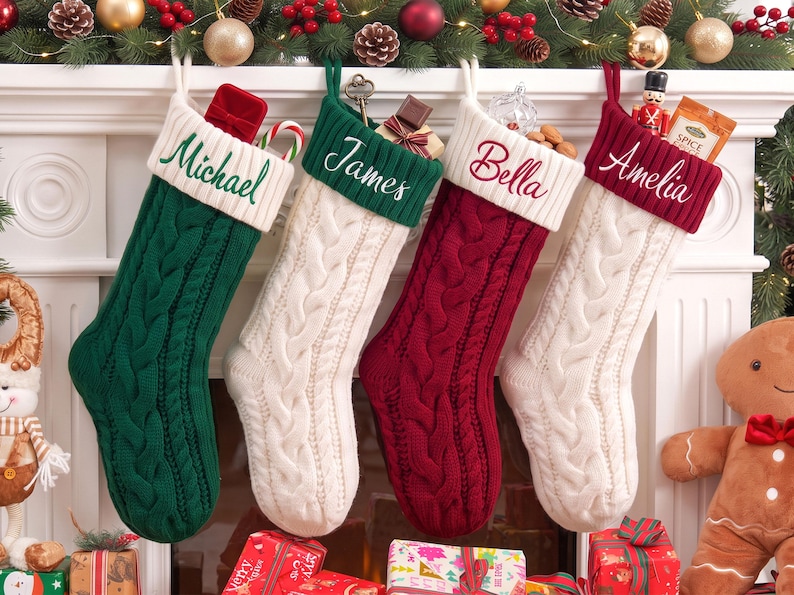 Family Christmas Stockings, Personalized Embroidered Christmas Stocking, Custom Knitted Family Stockings,Holiday Stocking With Name. image 3