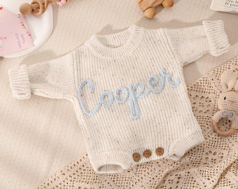 Personalized Baby Bodysuit Name Sweater, Embroidered baby Sweatshirt, Sweater Toddler with Love and Care, Knit Baby Bodysuit, Baby Shower.
