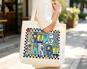 Kinder Garten Retro Checkered PNG, Kindergarten Teacher Sublimation Design, Back To School Doodle Graphic