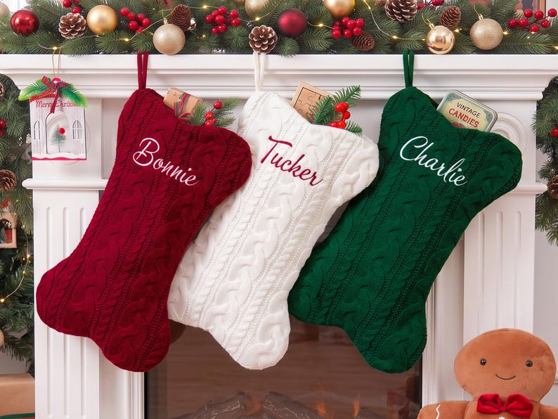 Family Christmas Stockings, Personalized Embroidered Christmas Stocking, Custom Knitted Family Stockings,Holiday Stocking With Name. image 5