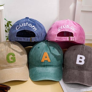 Custom Initial Baseball Cap - Embroidery Vintage Washed Cotton Hat, Personalized Monogram Gift for Her Him