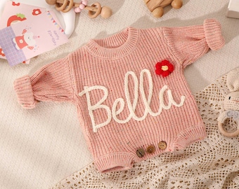 Personalized Baby Name Sweater, Embroidered baby Sweatshirt, Sweater Toddler with Love and Care, Knit Baby Bodysuit with Name. Baby Shower.