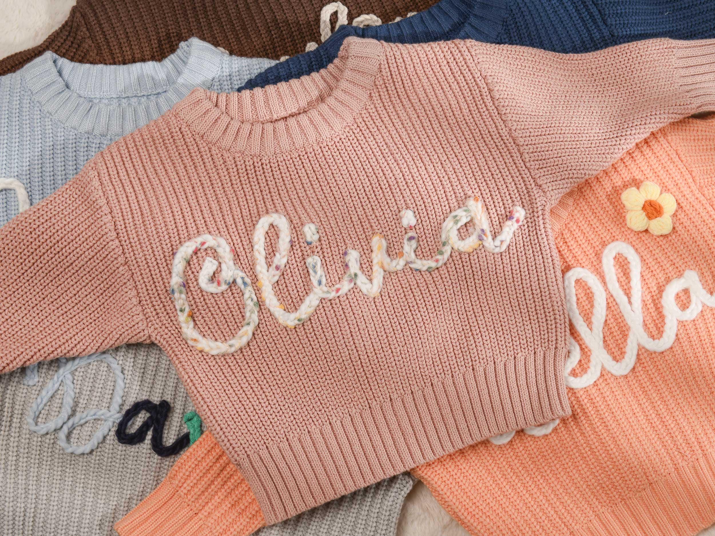 Embroidered Children Sweatshirt, Personalized Baby Name Sweater,  Sweater Toddler with Love and Care, Knit Baby Sweater with Name.