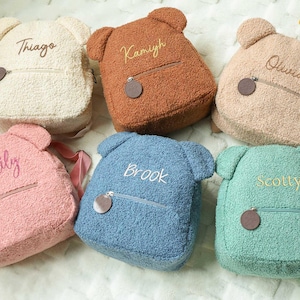 Sac à dos brodé pour tout-petits ours en peluche, sac à dos maternelle moelleux en peluche, cartable pour enfants, sacs à dos monogrammes pour tout-petits, premier jour d'école