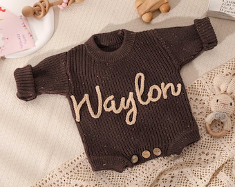 Personalized Baby Bodysuit Name Sweater, Embroidered baby Sweatshirt, Sweater Toddler with Love and Care, Knit Baby Bodysuit, Baby Shower.