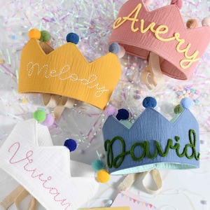 Custom Hand Embroidered Crown, Keepsake for Baby and Children&#39;s Birthdays,  First Birthday Party Crown, Gifts for Kids.