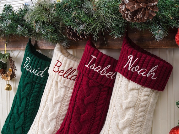 Family Christmas Stockings, Personalized Embroidered Christmas Stocking, Custom Knitted Family Stockings,Holiday Stocking With Name.