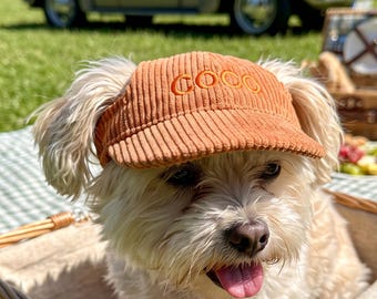 Custom Embroidered Dog Hat with Ear Holes,Personalized Corduroy Pet Baseball Cap,XS to XL Sizes