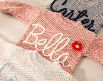Embroidered baby Sweatshirt, Personalized Baby Name Sweater, Sweater Toddler with Love and Care, Knit Baby Bodysuit with Name. Baby Shower.