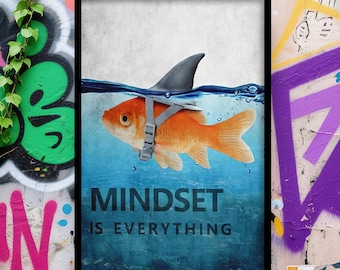 Nastawienie to wszystko. Cytat o złotej rybce. Plakat retro, sztuka ścienna, klasyczne plakaty filmowe, zabytkowe przedmioty kolekcjonerskie.