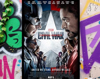 Pôster do filme Capitão América: Guerra Civil (2016), arte de parede, pôsteres de filmes clássicos, itens colecionáveis para fãs de cinema.