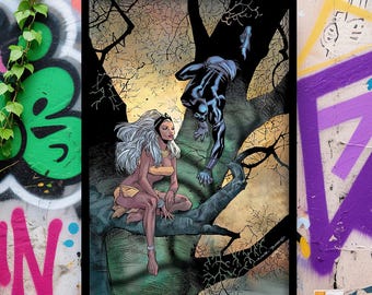 Black Panther and Storm Comic Book Poster, Wall Art, Classic Movie Posters, Vintage Anime Collectibles