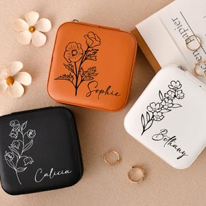 Boîte à bijoux florale personnalisée pour demoiselles d'honneur, cadeau d'anniversaire ou de mariage idéal, boîte à bijoux de voyage, étui de voyage à bijoux cadeau de demoiselle d'honneur