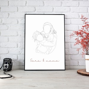 Custom line drawing, digital illustration, personalized gift, Mother&#39;s Day, gift for mom, Mothers day