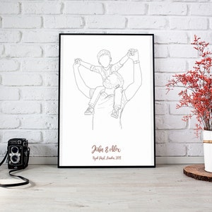 Custom line drawing, digital illustration, personalized gift, father&#39;s day, gift for dad, fathers day