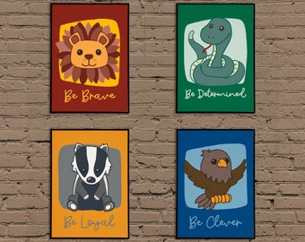Magical Wizard Nursery Art Print Set of 4, Wizarding Nursery Decor Digital Download, Magical Print, Nursery Print, Gift for baby, Wall decor