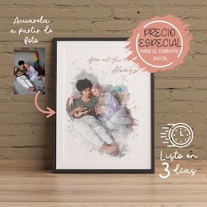 Wedding anniversary Gift for Wife Husband, Watercolor couple portrait painting from photo, Engagement gift, 1st anniversary gift, wall art