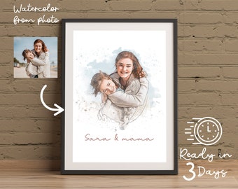 Mothers day custom watercolor print from photo, gift for mom, mother gift, grandma gift family portrait first mothers day gift from daughter