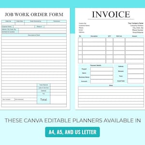 Custom Business Job Work Order Form, Invoice & Tracker (Printable Canva Template)
