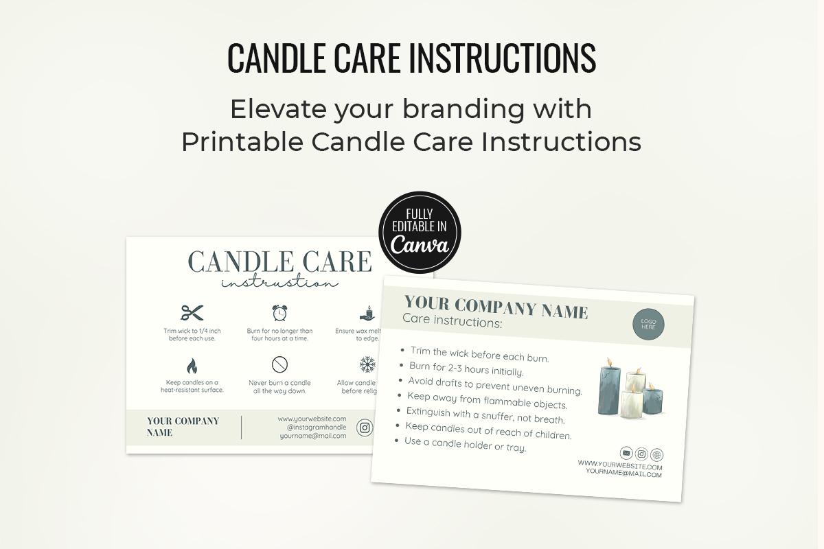 Candle Care Card, Editable Canva Templates, Printable Candle Care Guide Instructions, Business Card Size Candle Care Card Template CC-31
