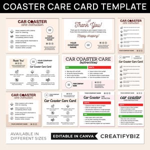 Editable Car Coaster Care Card Template, Printable Instructions Canva Guide, Product Usage Vehicle Small Business Packaging Insert