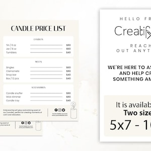 Plantilla de lista de precios de velas, guía de precios editable en Canva (5x7 y 10x8) imagen 10