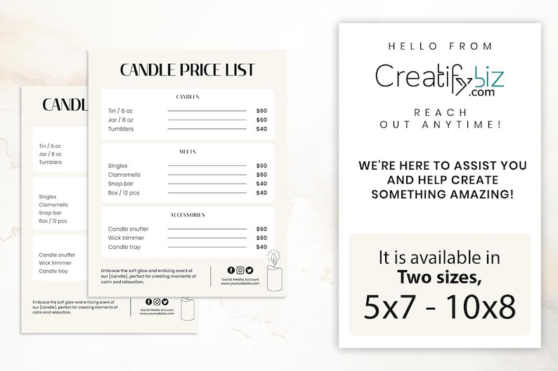 Plantilla de lista de precios de velas, guía de precios editable en Canva (5x7 y 10x8) imagen 10