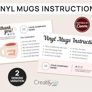 Printable Care Card Template for Vinyl Mugs Tumbler Cup Care Card Small ...