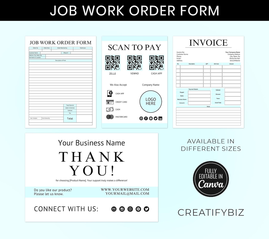 Printable Job Work Order Form, Business Job Work Order Easy and Simple ...