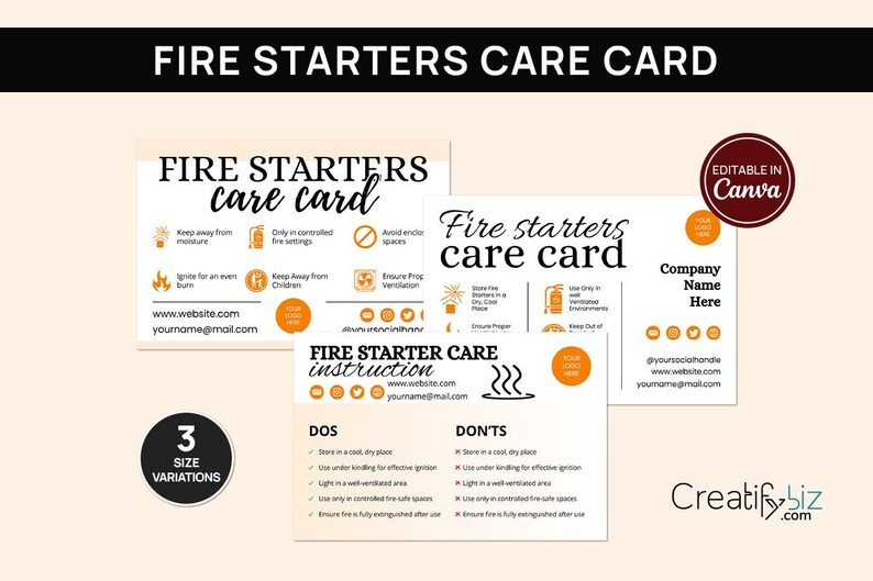 Editable Fire Starters Care Card Template, Canva Outdoor Fire ...