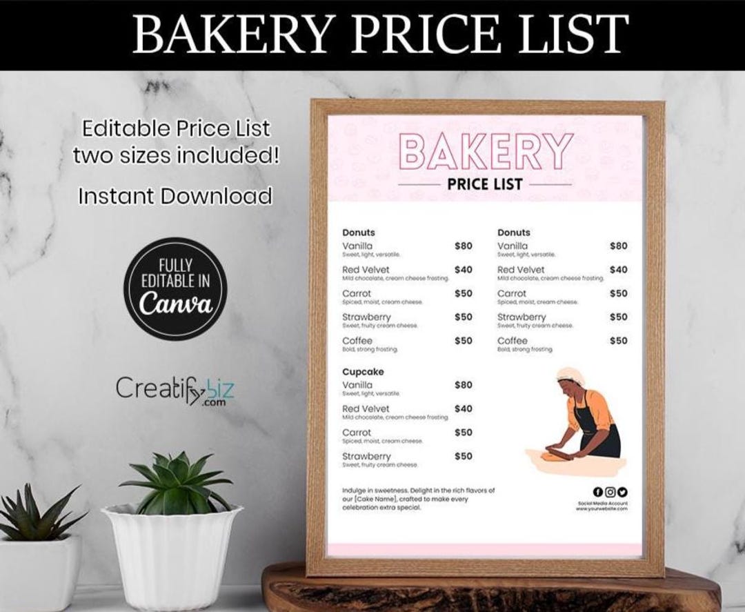 Editable Bakery Price List Template, Canva Menu, Dessert Flyer - Etsy UK