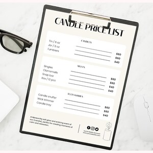 Plantilla de lista de precios de velas, guía de precios editable en Canva (5x7 y 10x8) imagen 5