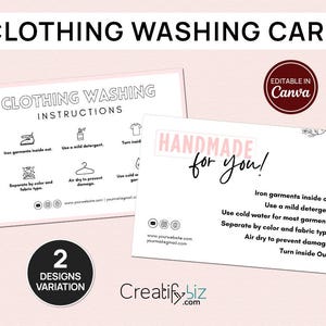 Washing Instructions Care Card, Editable Canva Templates, Washing Care Instructions Card Guide Clothing Laundry Shirt Garment Business CC-02