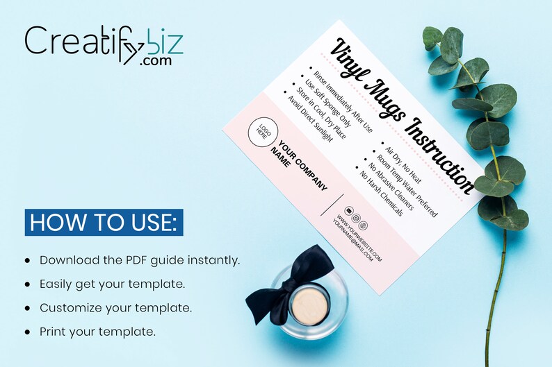 Printable Care Card Template for Vinyl Mugs Tumbler Cup Care Card Small ...