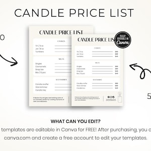 Plantilla de lista de precios de velas, guía de precios editable en Canva (5x7 y 10x8) imagen 2