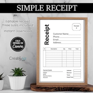 Receipt Template, Editable Canva Printable Planner Templates Printable Receipt Template Canva Receipt Template Custom Small Business Receipt