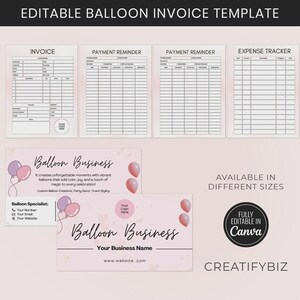 Balloon Invoice Template Canva Editable, Printable Party Event Service Business Forms, Simple Minimalist