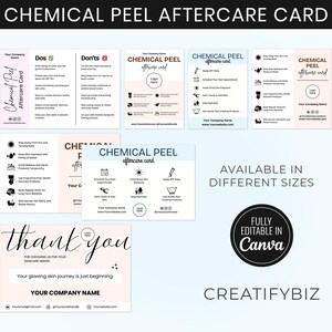 Chemical Peel Aftercare Card, Editable Canva Templates, Printable Facial Treatment Post Care Instructions, Esthetician Beautician CC-81