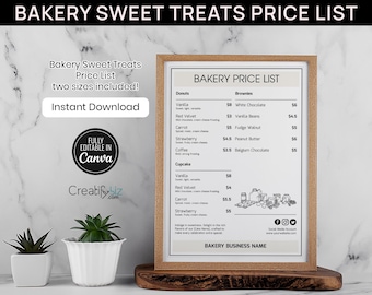 Lista de precios de dulces de panadería, plantilla de menú editable en Canva