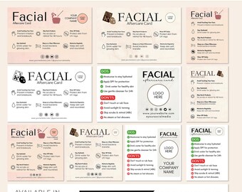 Modello stampabile per la scheda di post-trattamento del viso Canva Care Istruzioni per la cura della pelle Guida personalizzata per centri estetici Inserto per imballaggio per piccole imprese