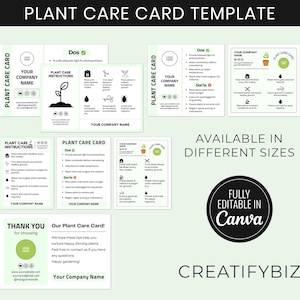Modèle de carte imprimable d'entretien des plantes, guide modifiable d'instructions d'entretien des plantes d'intérieur Carte de remerciement imprimable personnalisée pour petites entreprises CC-56