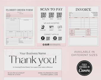 Printable Florist Order Form Canva Template Personalized Flower Business Download A4/A5/US